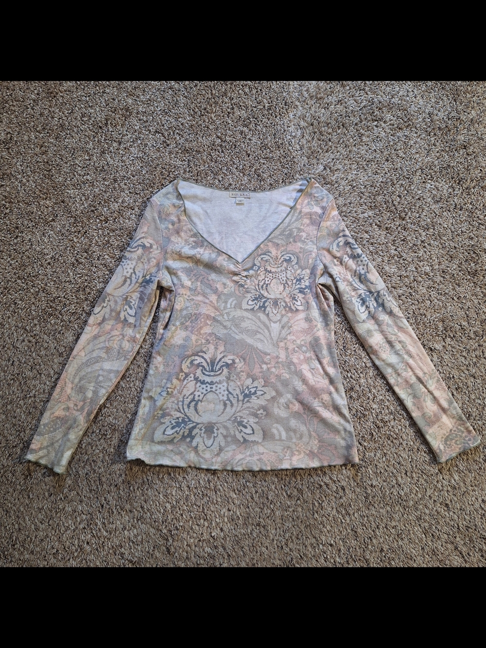 Vintage Y2K Xcit USA Earth Tone Rhinestone Paisley Top M